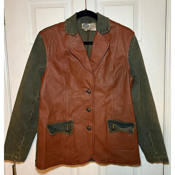 DG2 by Diane Gilman leather and denim jacket vintage size medium - Picture 1 of 5